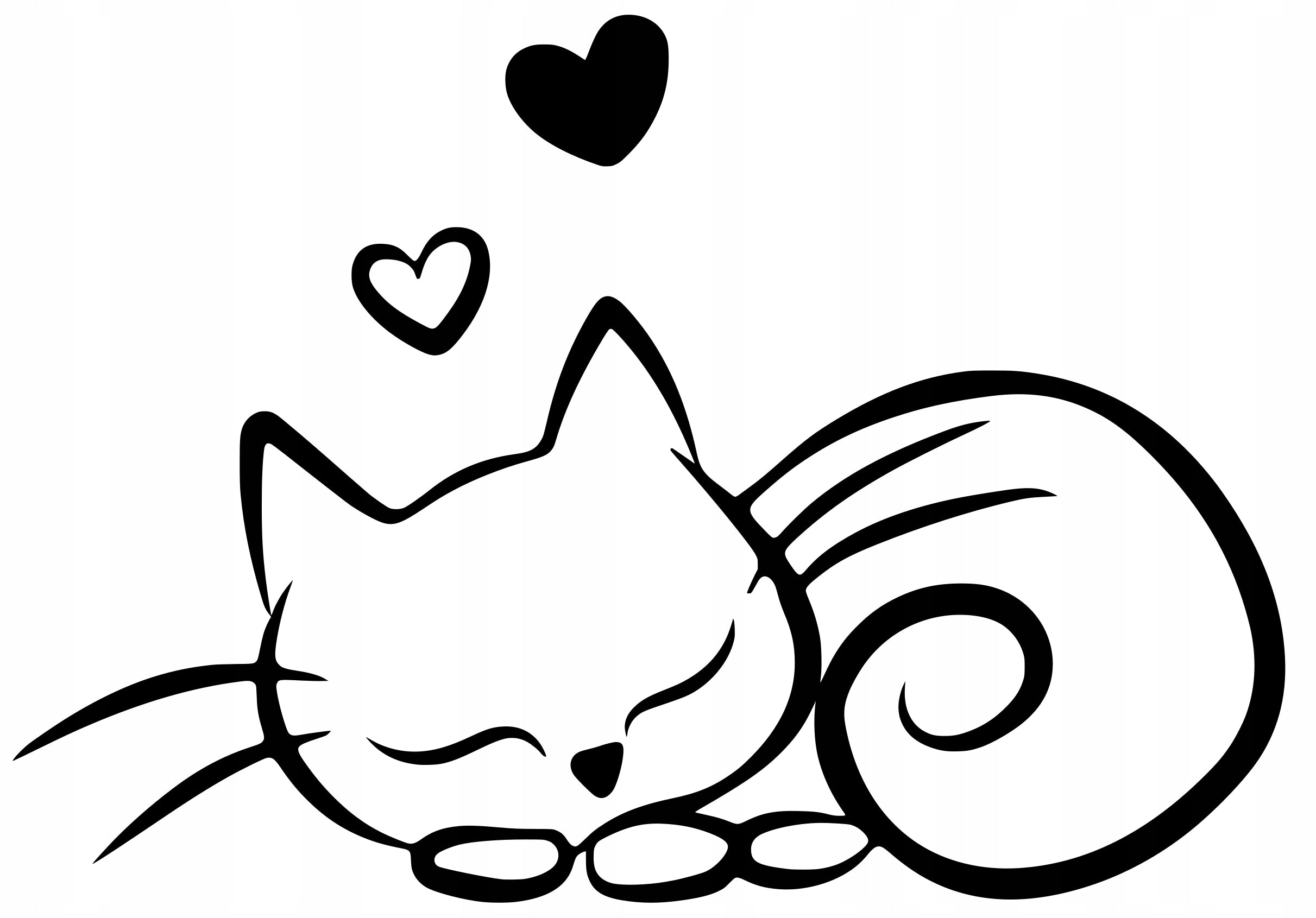 Sticker without background for car sleeping KITTEN with hearts 13 x 18,6 cm