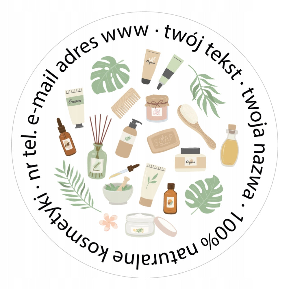 Stickers 100% NATURAL COSMETICS PERSONALIZED YOUR NAME TEXT 48 pcs