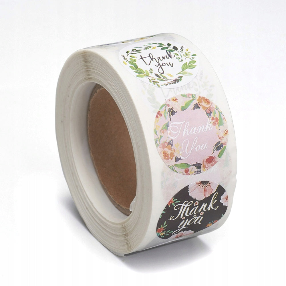 Stickers Labels "Thank You", Kraft Paper, Colorful, 25mm, 500pcs