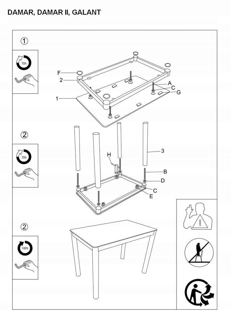 Tisch Signal Meble Damar, 60x100 cm, creme 