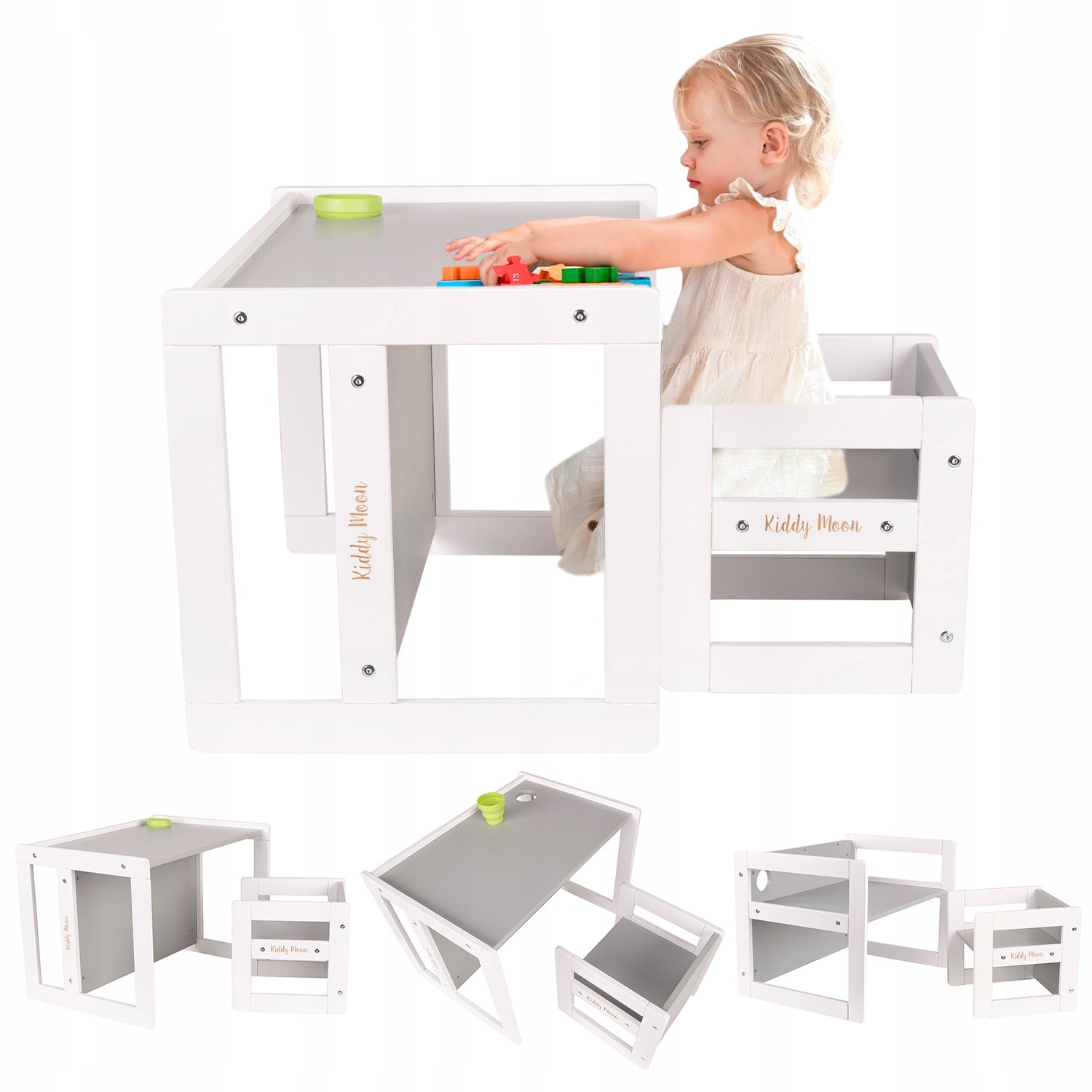 Kindertisch mit Stuhl KiddyMoon, weiß/grau 