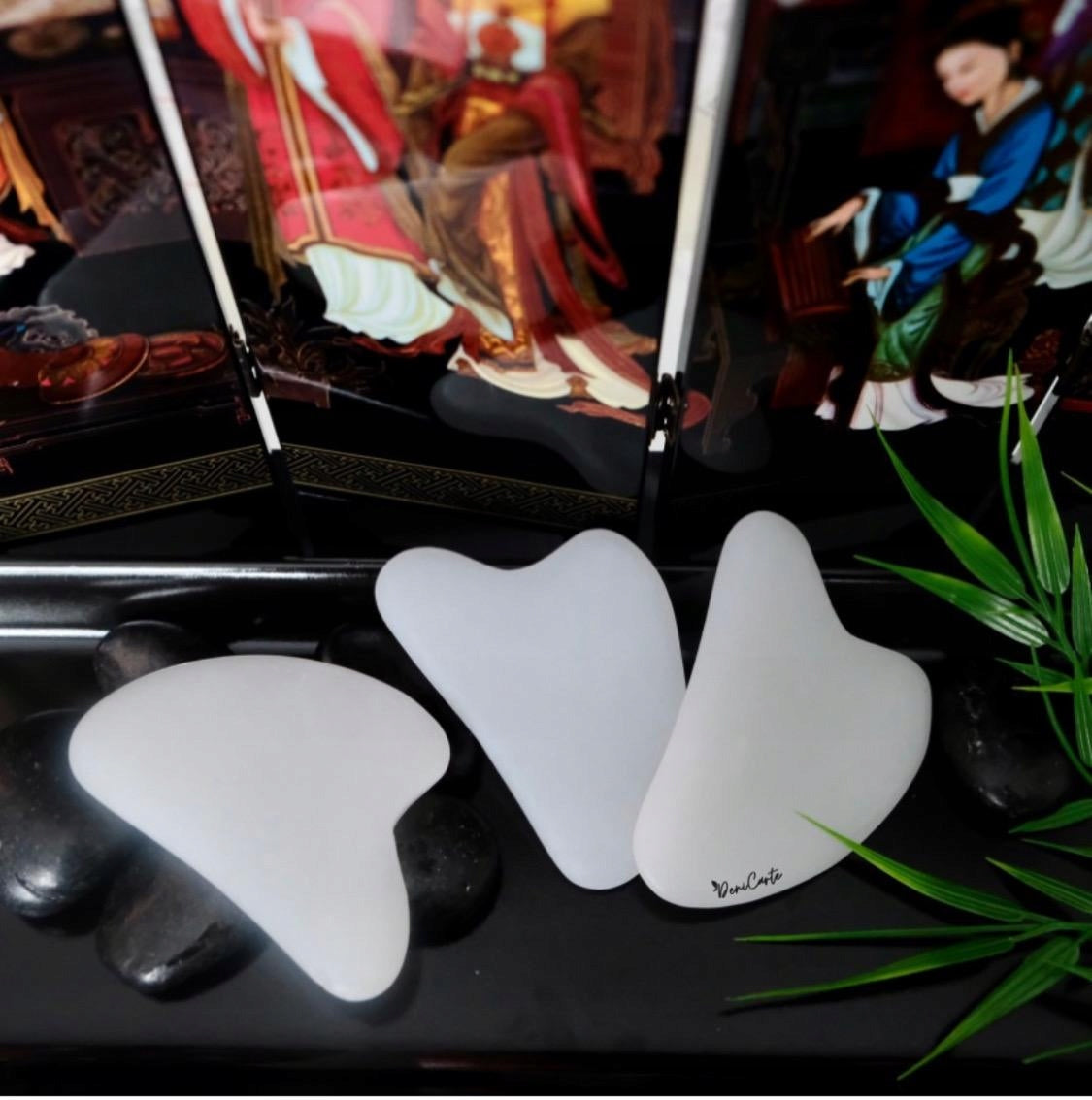 Stone Jade Gua Sha Tile White Natural Lifting Massager Brand Deni Carte