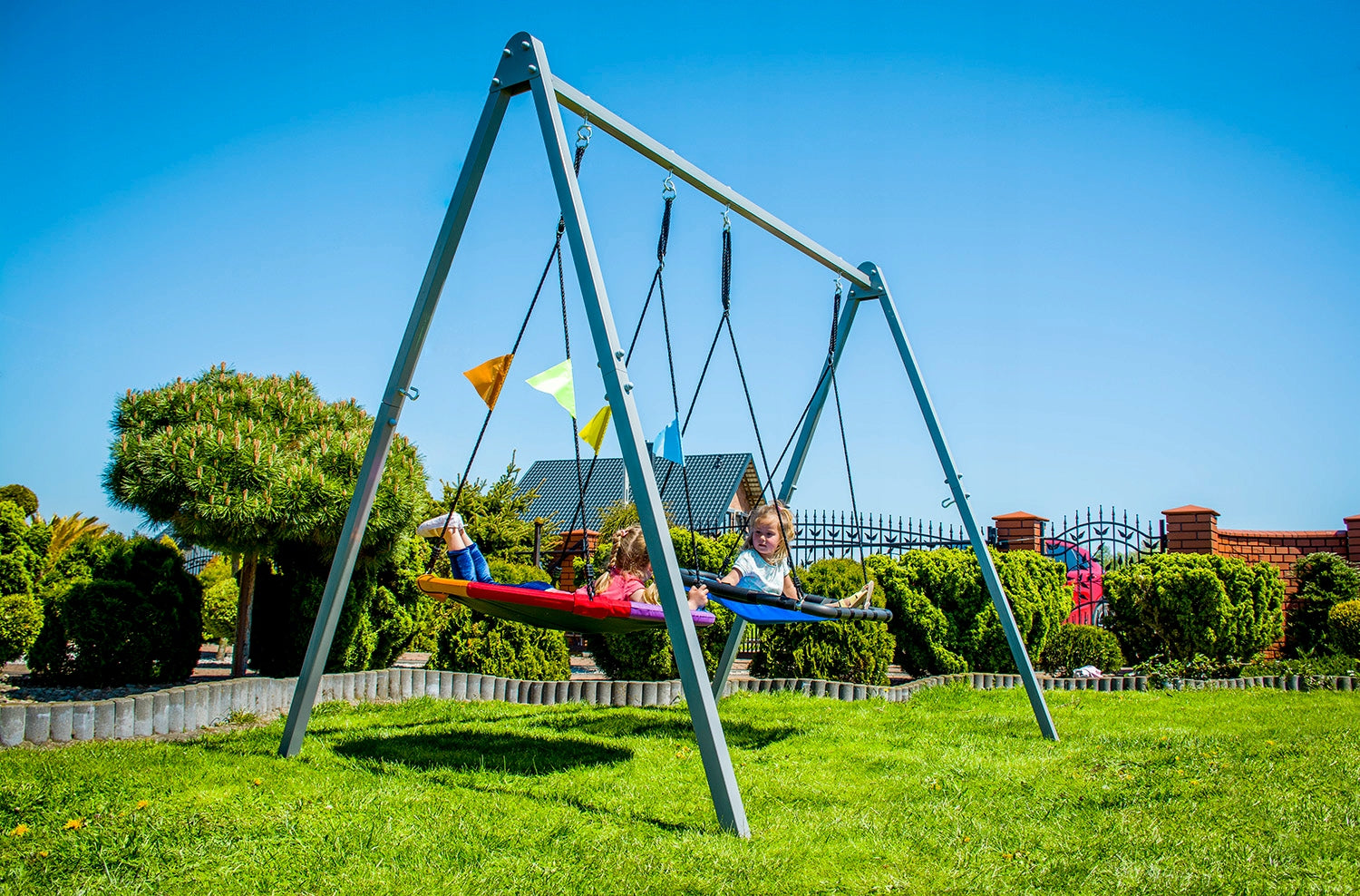 Stork nest swing hammock rocker strong metal frame garden children Seat length 195 cm