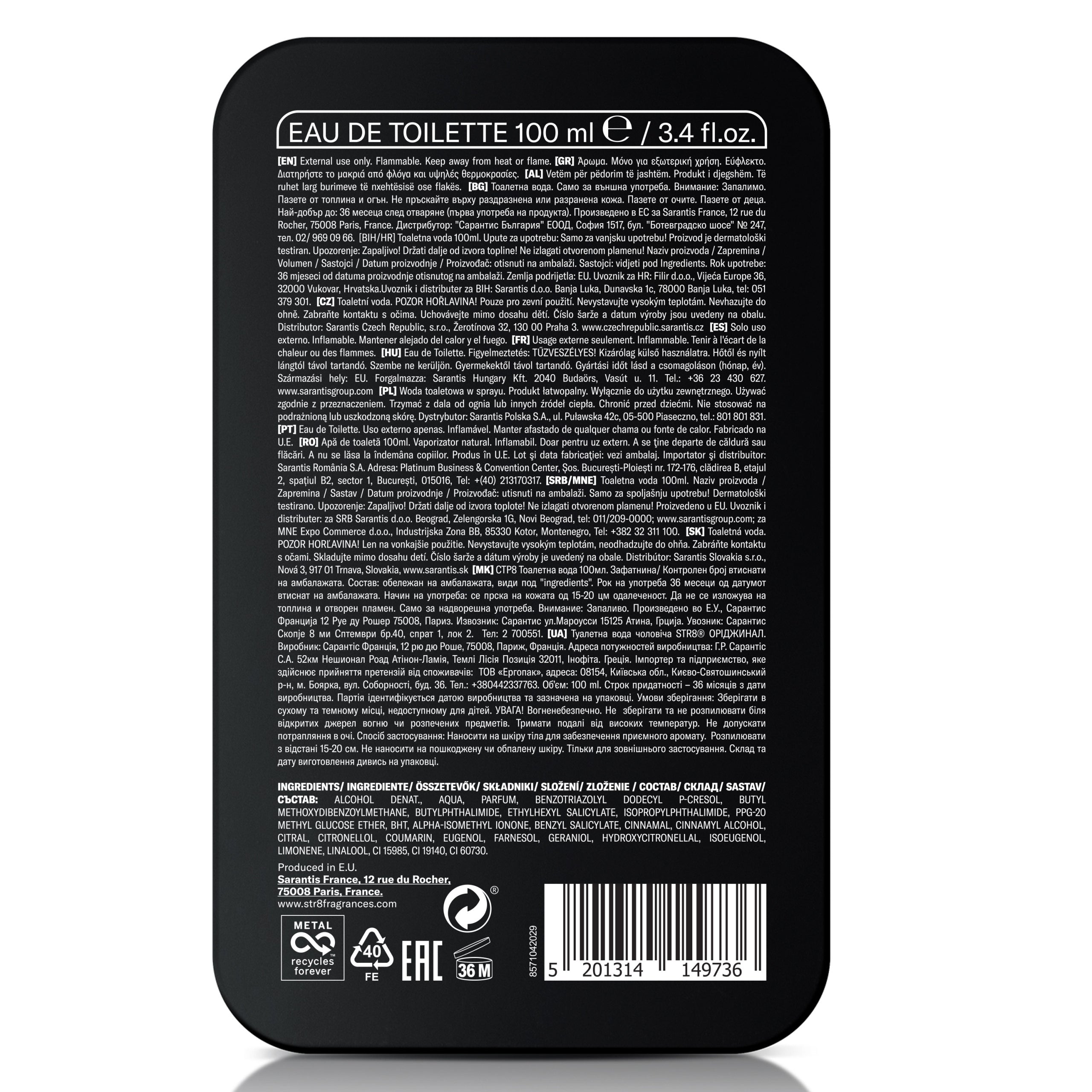 Str8 Original Eau De Toilette men after shaving 100 ml Manufacturer code 8571042029