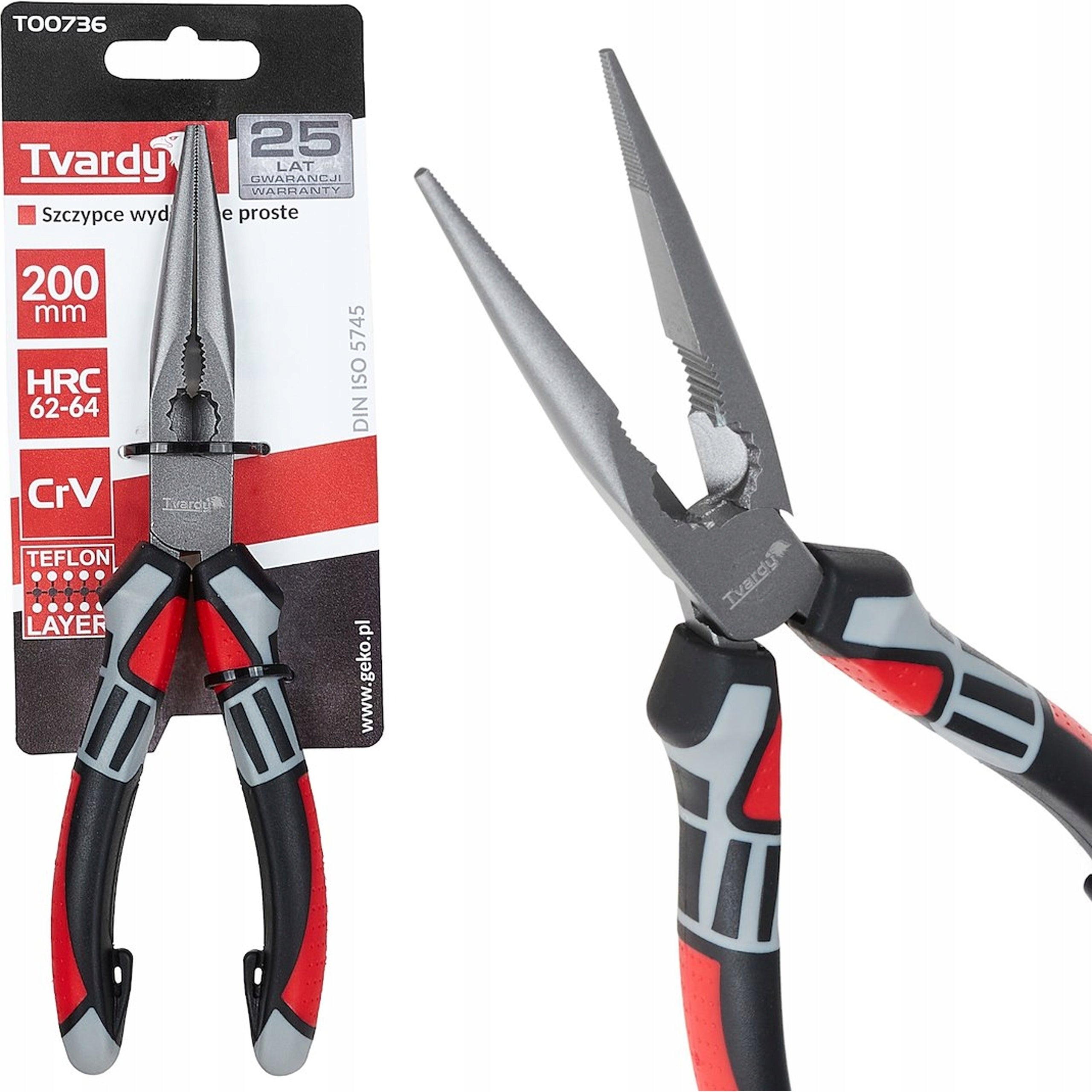 Straight elongated pliers 200mm CrV Tvardy T00736