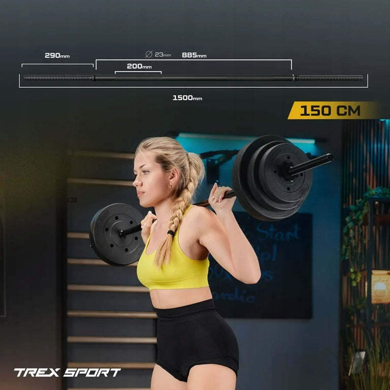 Straight griffin full steel barbell bar 150 cm 25 mm clamps Trex Sport Total length 150 cm
