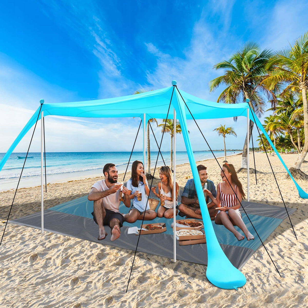 Strandmuschel Riggoo 3x3m With UV Protection And Shadow Adjustment For Camping Packaging status original
