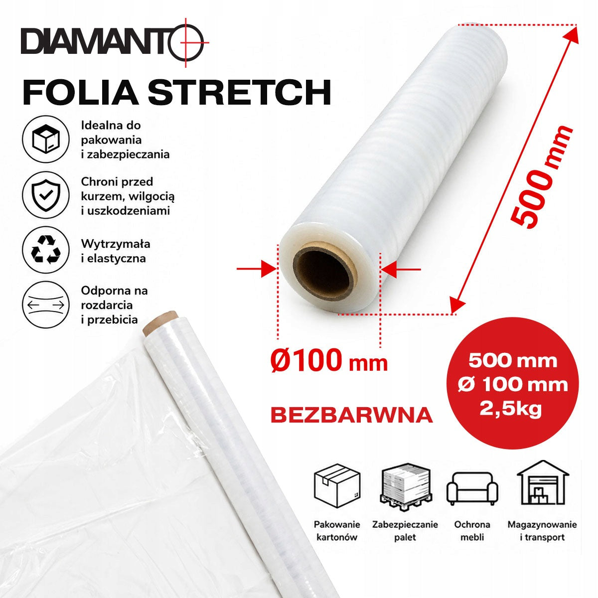 Stretch Film Colorless 2,5kg Transparent Pallet Pack Strong 23µm Packaging status original