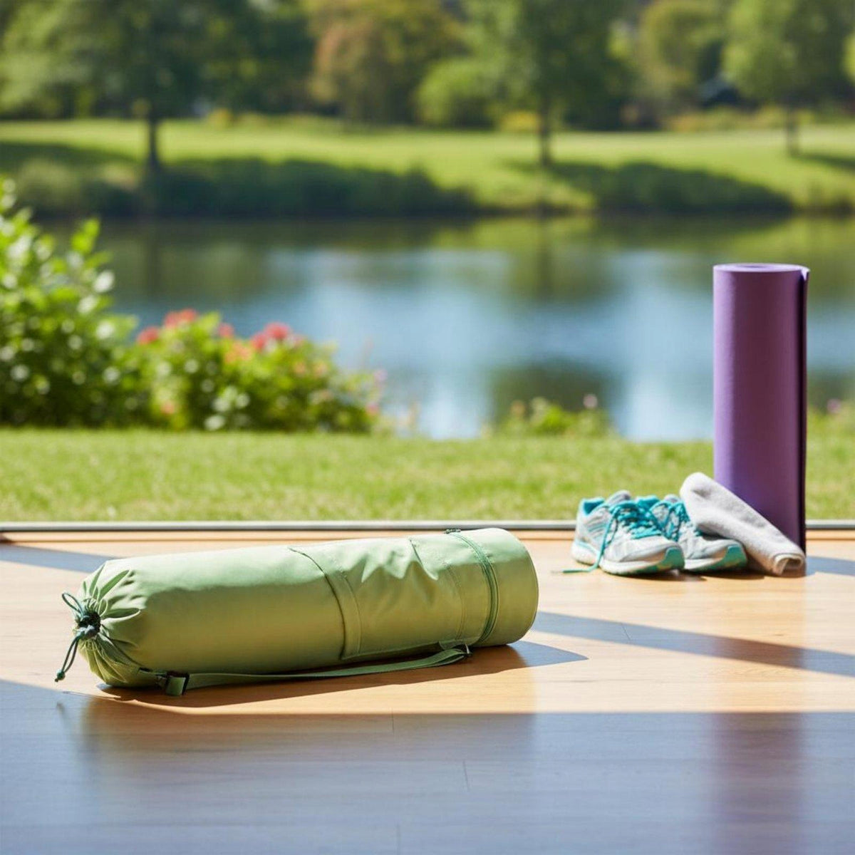 Stretching Mat Backpack with Adjustable Strap Yoga Equipment Light Green Packaging status original