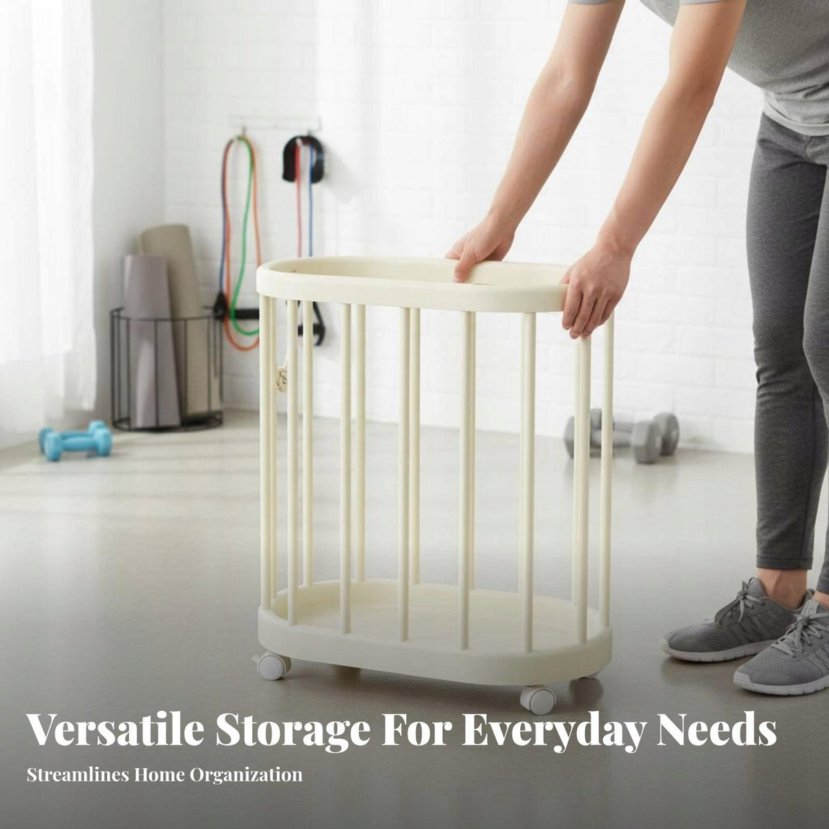 Stretching Mat Storage Rack With Wheels Home Gym Storage Cart Space Saving Packaging status original