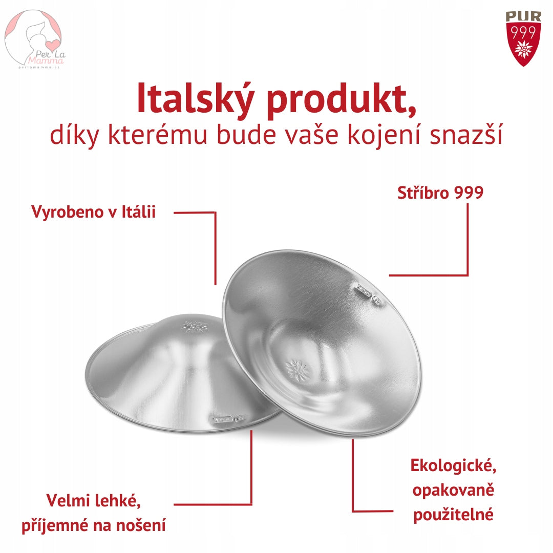 Stříbrné kloboučky na bradavky pro kojící matky (2 kusy) – Pure Silver 999 Packaging status original