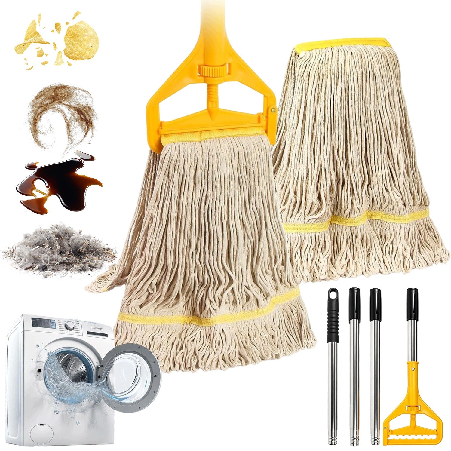 String Mop Tip Antibacterial Microfiber Stock + Stem 150cm