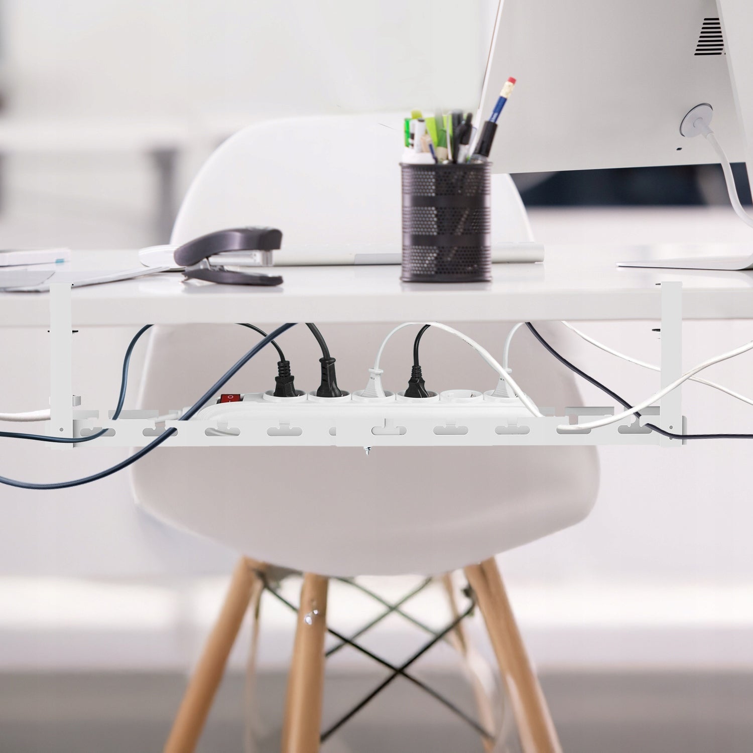 Strip Desk Organizer Cable Top White Adjustable Without Drilling Color white