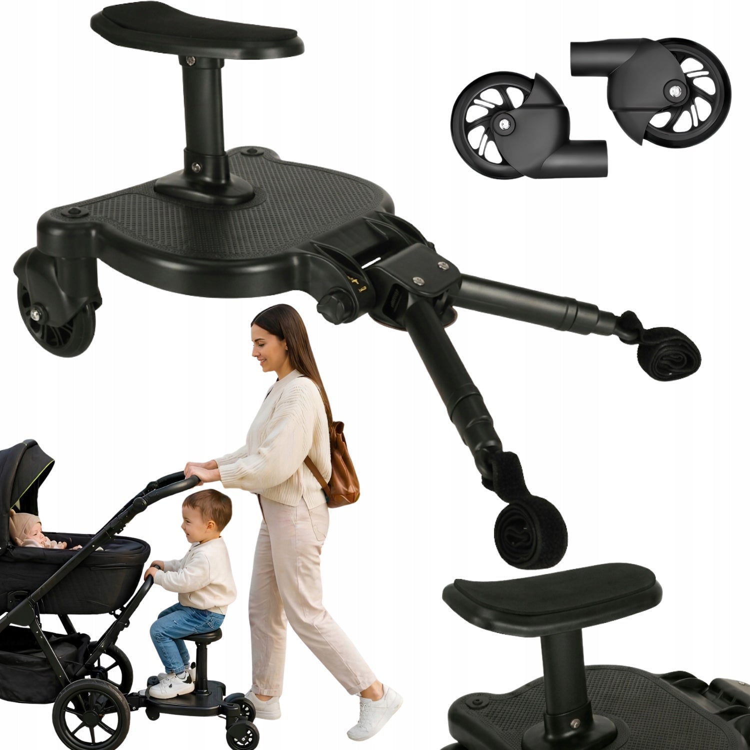 Stroller Board with Seat for Child, Foldable, Universal, 2-in-1, 25kg