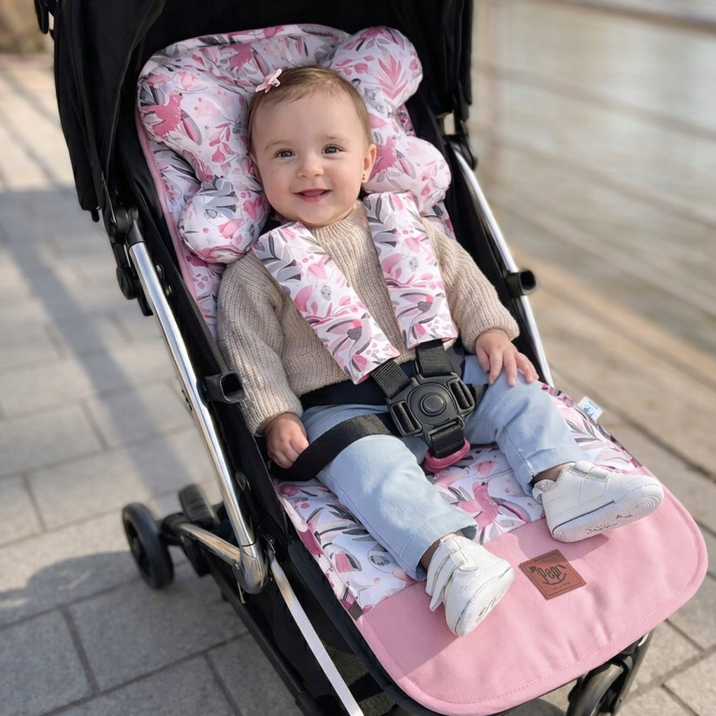 Stroller Insert 5in1 Velvet Pink for Girls with Pillow PEPI