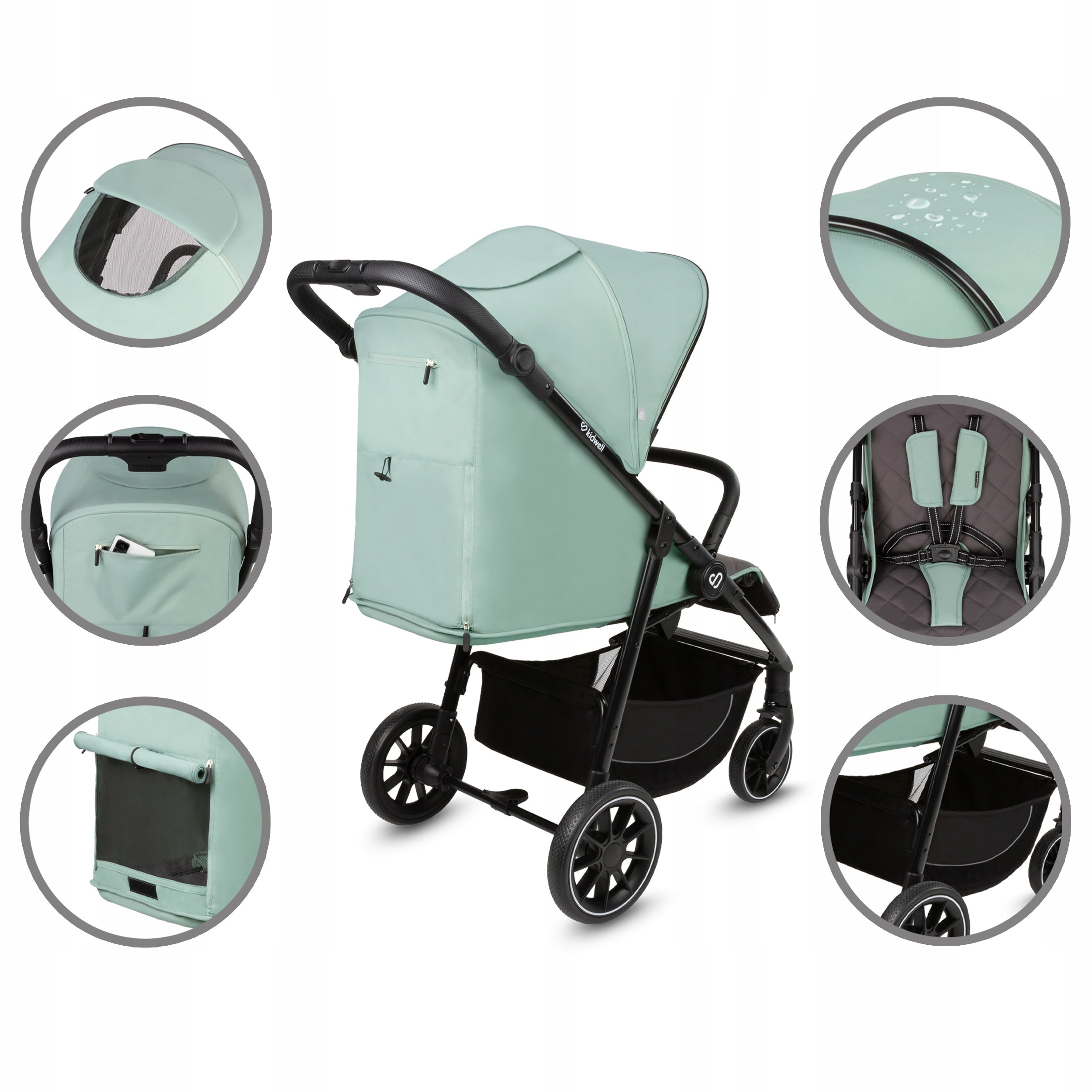Stroller Kidwell ENZO green booth XXL warmer large wheels up to 22kg Manufacturer code WOSPENZ03A0
