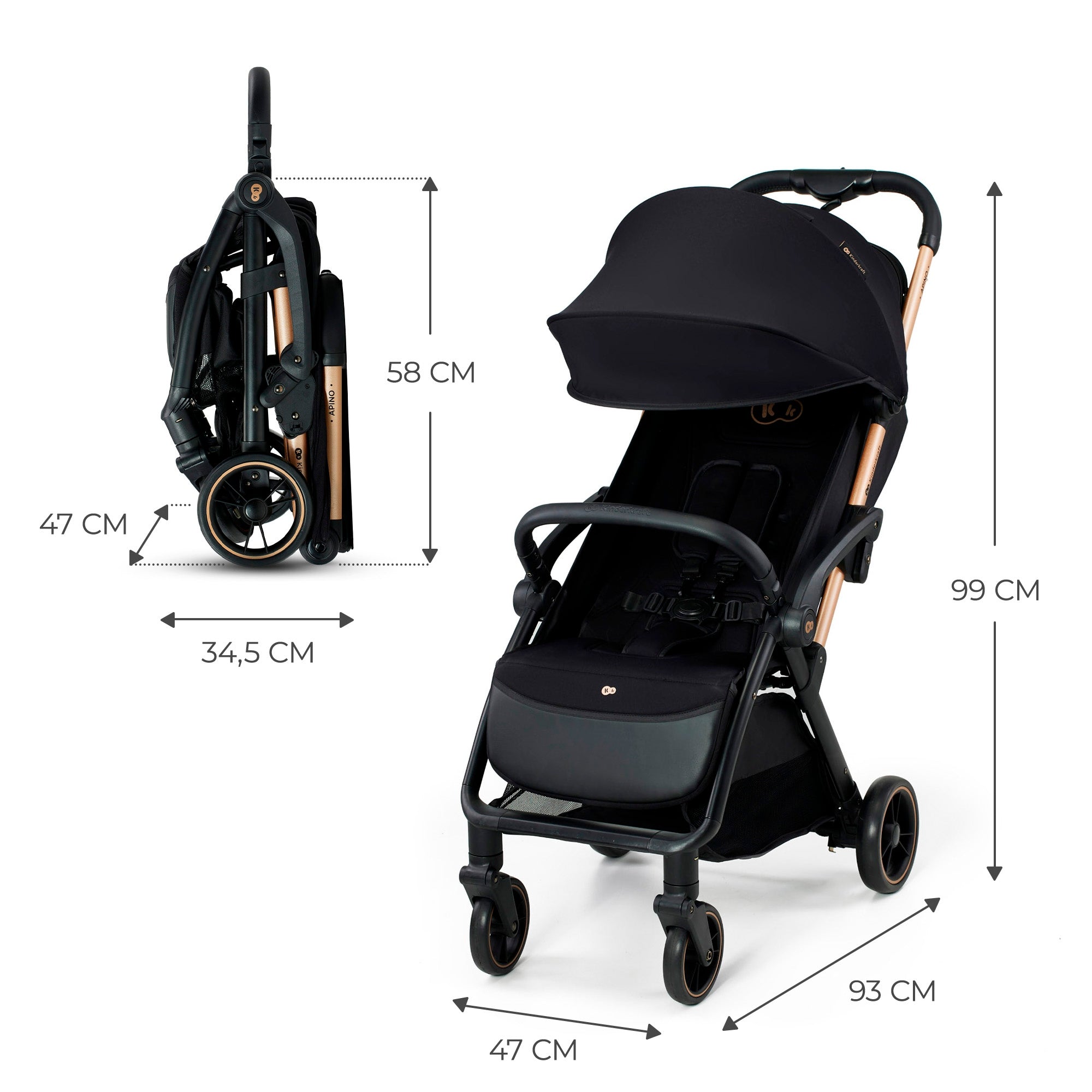 Stroller Kinderkraft Apino Lightweight Stroller 24kg Auto Folding Black Brand Kinderkraft