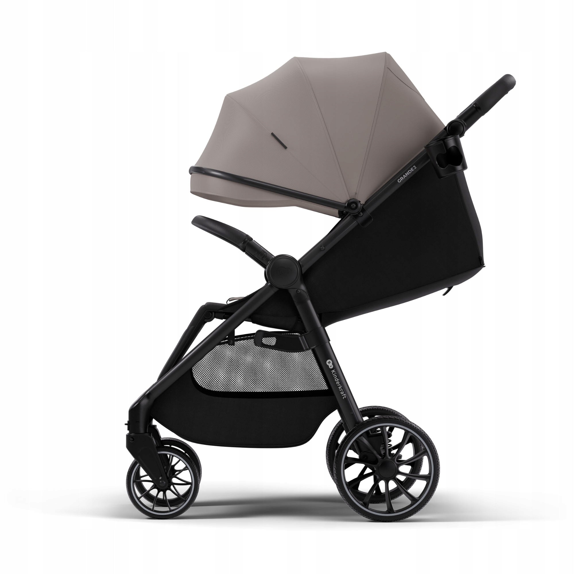 Stroller Kinderkraft GRANDE 2 Stroller Lightweight Large Wheels Up to 22 kg Color shades of brown and beige