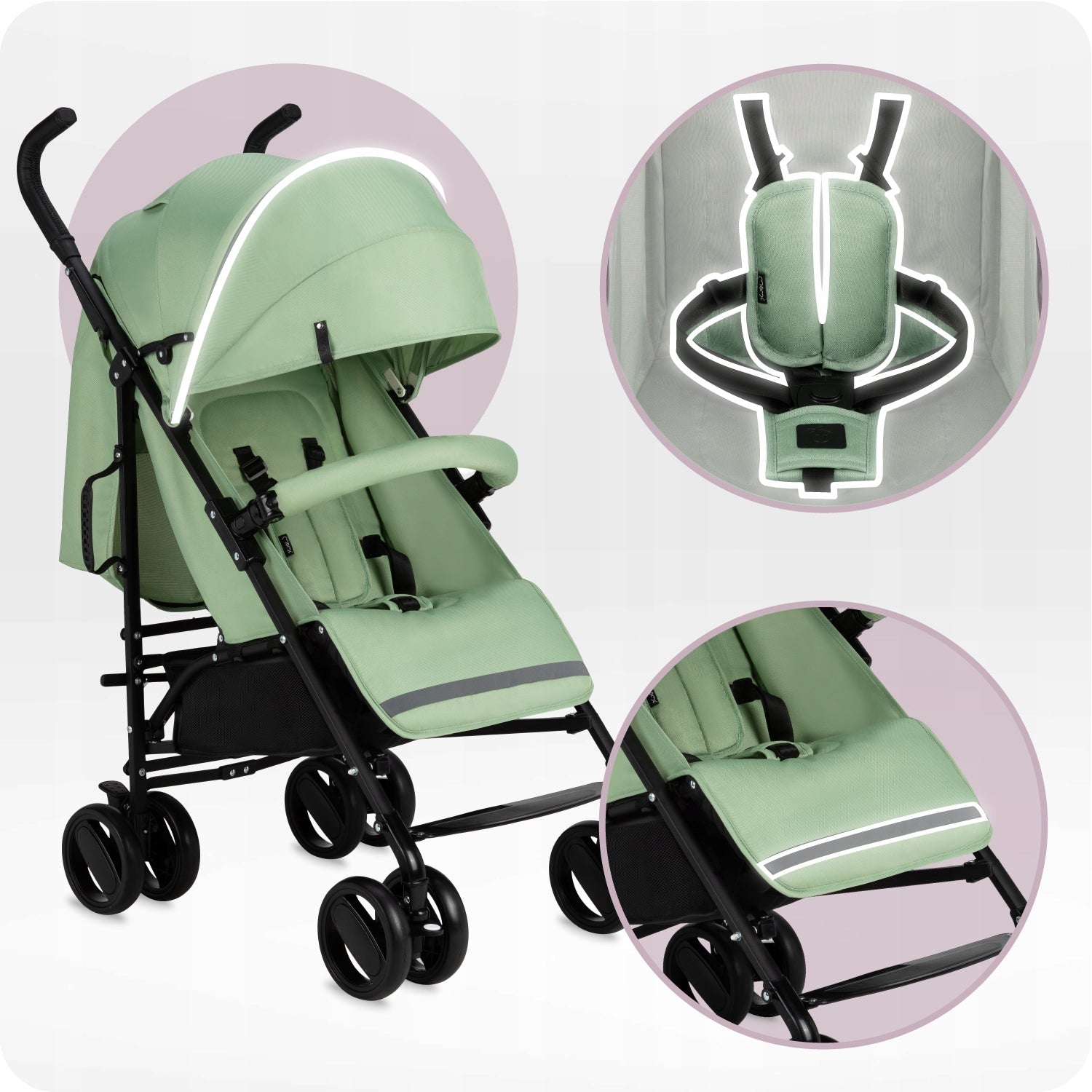 Stroller MoMi AKIRA green - lightweight folding umbrella accessories Brand MoMi