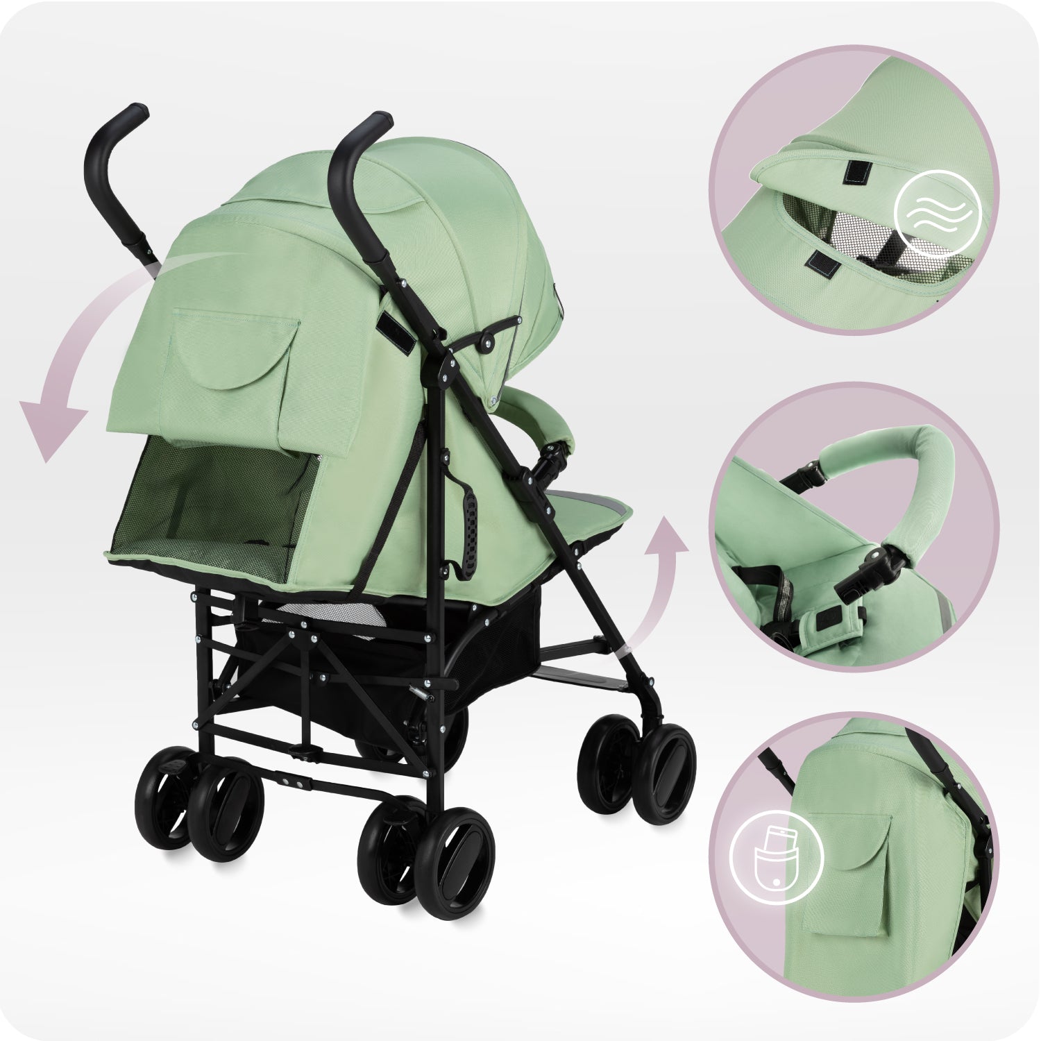 Stroller MoMi AKIRA green - lightweight folding umbrella accessories Packaging status original