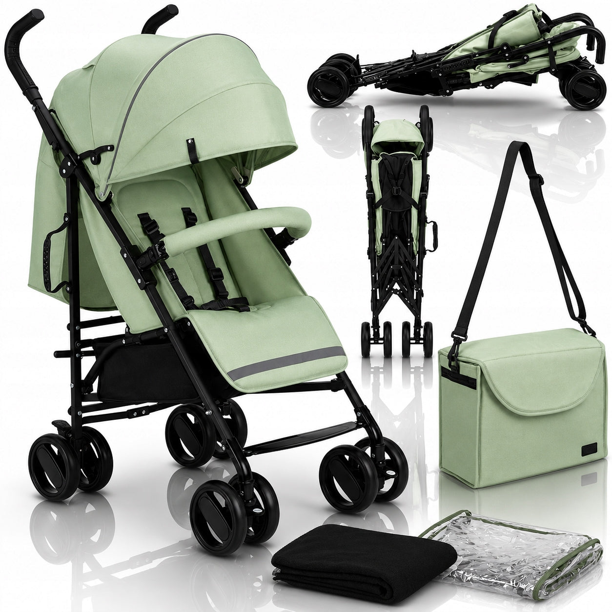 Stroller MoMi AKIRA green - lightweight folding umbrella accessories
