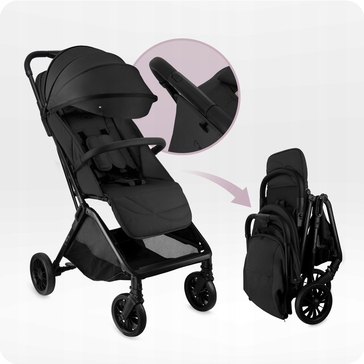 Stroller MoMi ANDREA black - lightweight self-folding backpack up to 22kg Packaging status original