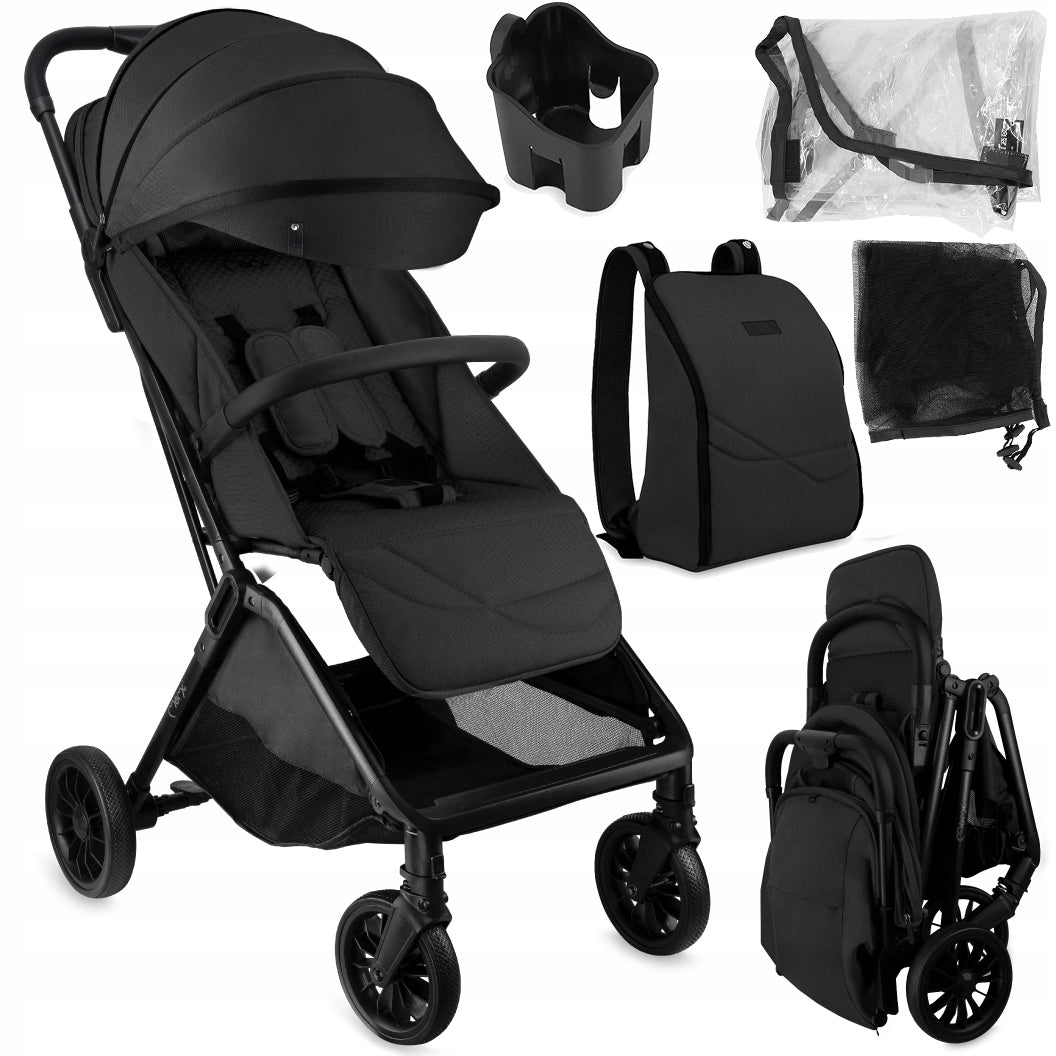 Stroller MoMi ANDREA black - lightweight self-folding backpack up to 22kg