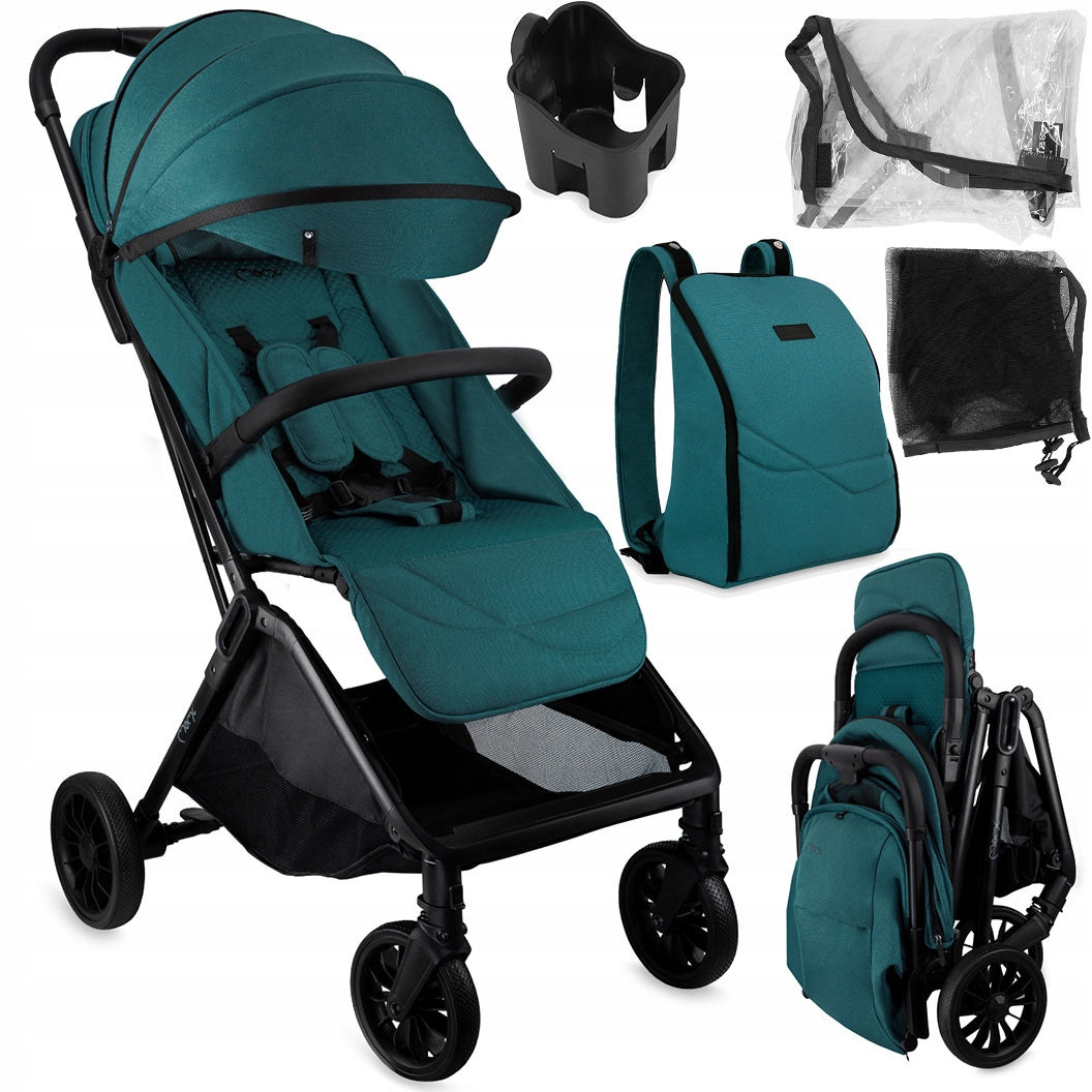 Stroller MoMi ANDREA turquoise - lightweight self-folding backpack up to 22kg