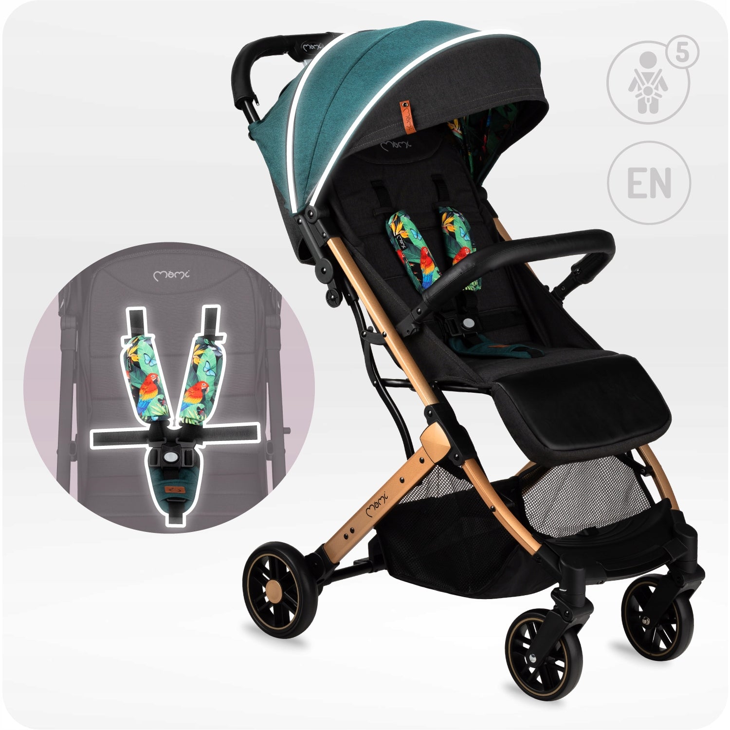 Stroller MoMi ESTELLE green - lightweight folding compact suitcase Brand MoMi