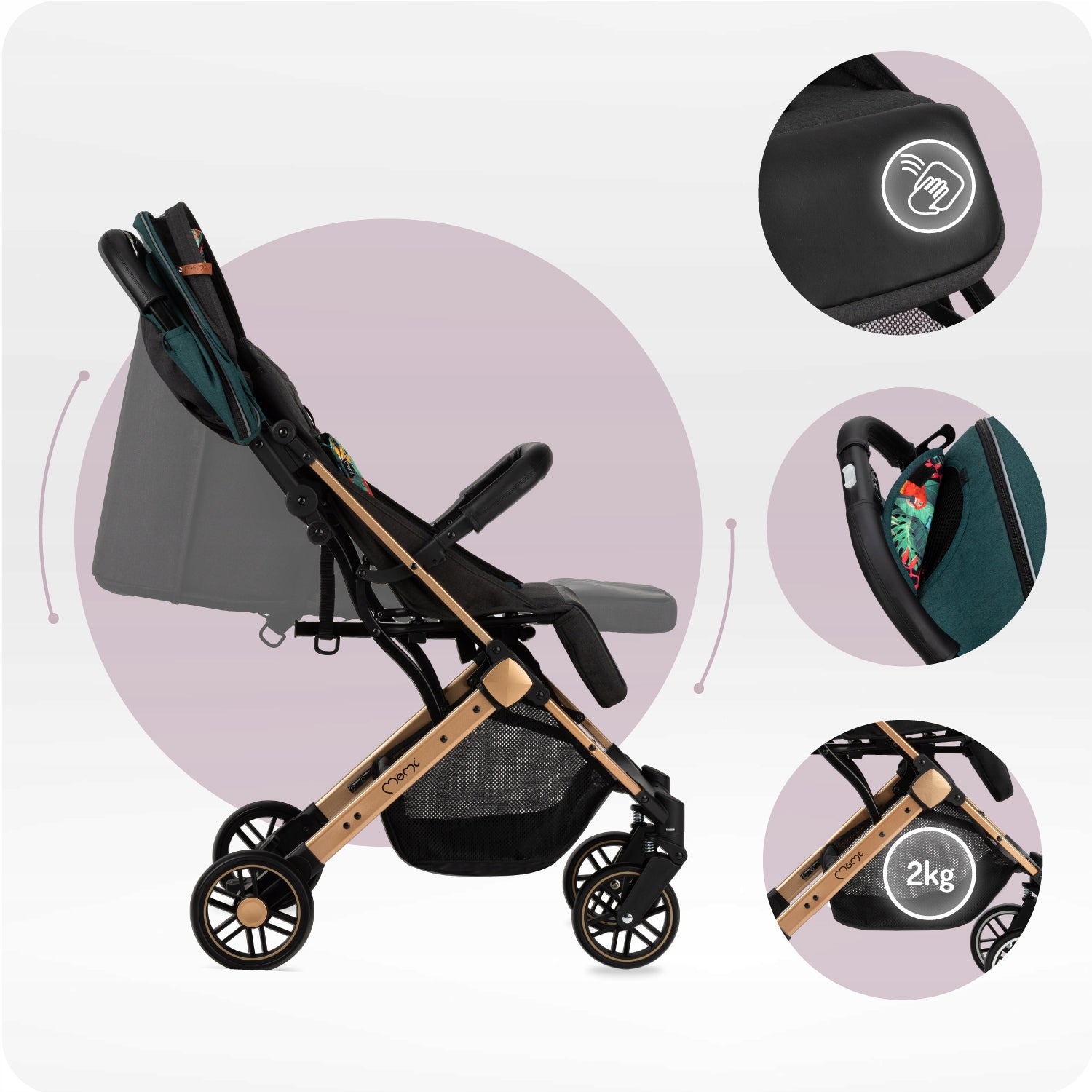 Stroller MoMi ESTELLE green - lightweight folding compact suitcase Manufacturer code WOSP00019
