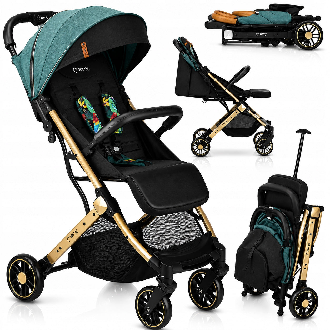 Stroller MoMi ESTELLE green - lightweight folding compact suitcase