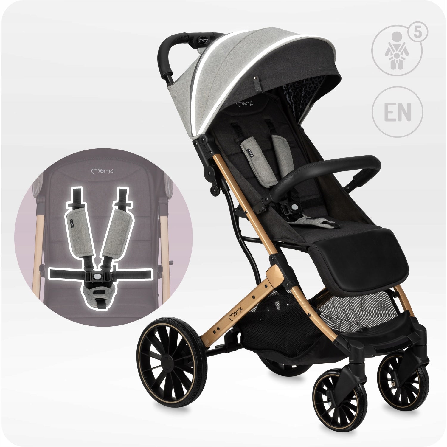 Stroller MoMi ESTELLE grey - lightweight folding accessories up to 22kg Brand MoMi