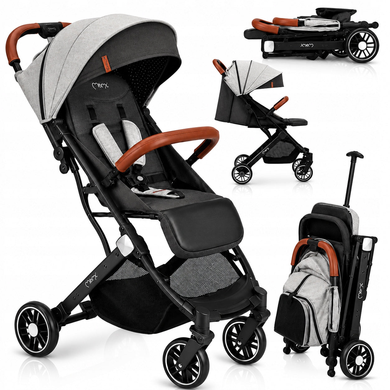 Stroller MoMi ESTELLE grey - lightweight folding compact suitcase