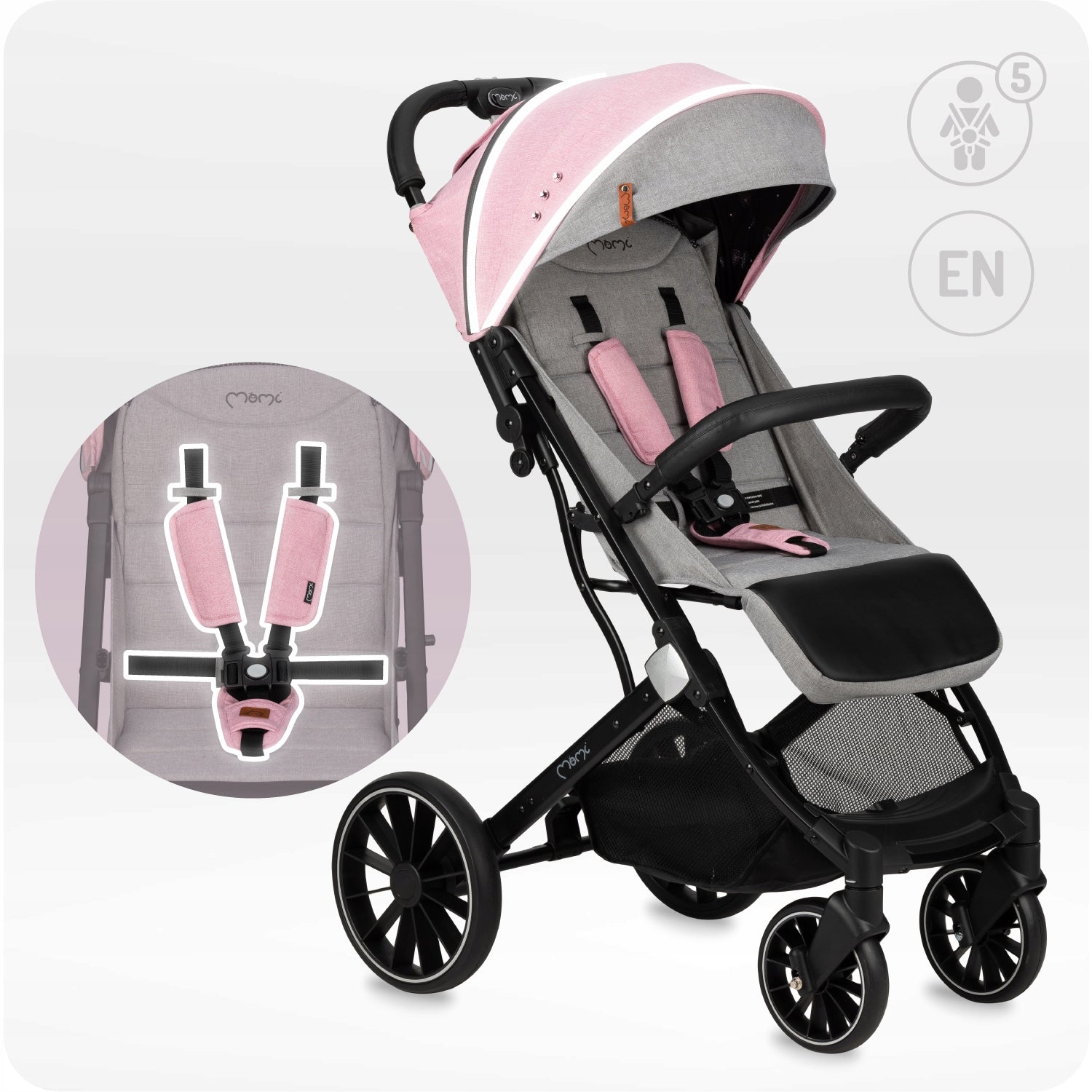 Stroller MoMi ESTELLE pink - lightweight folding accessories up to 22kg Brand MoMi