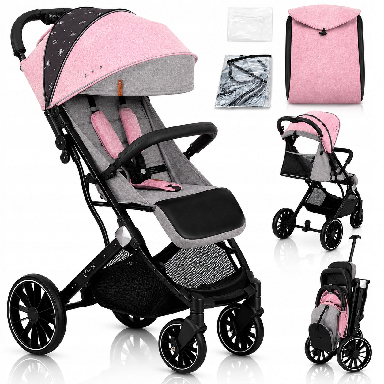 Stroller MoMi ESTELLE pink - lightweight folding accessories up to 22kg