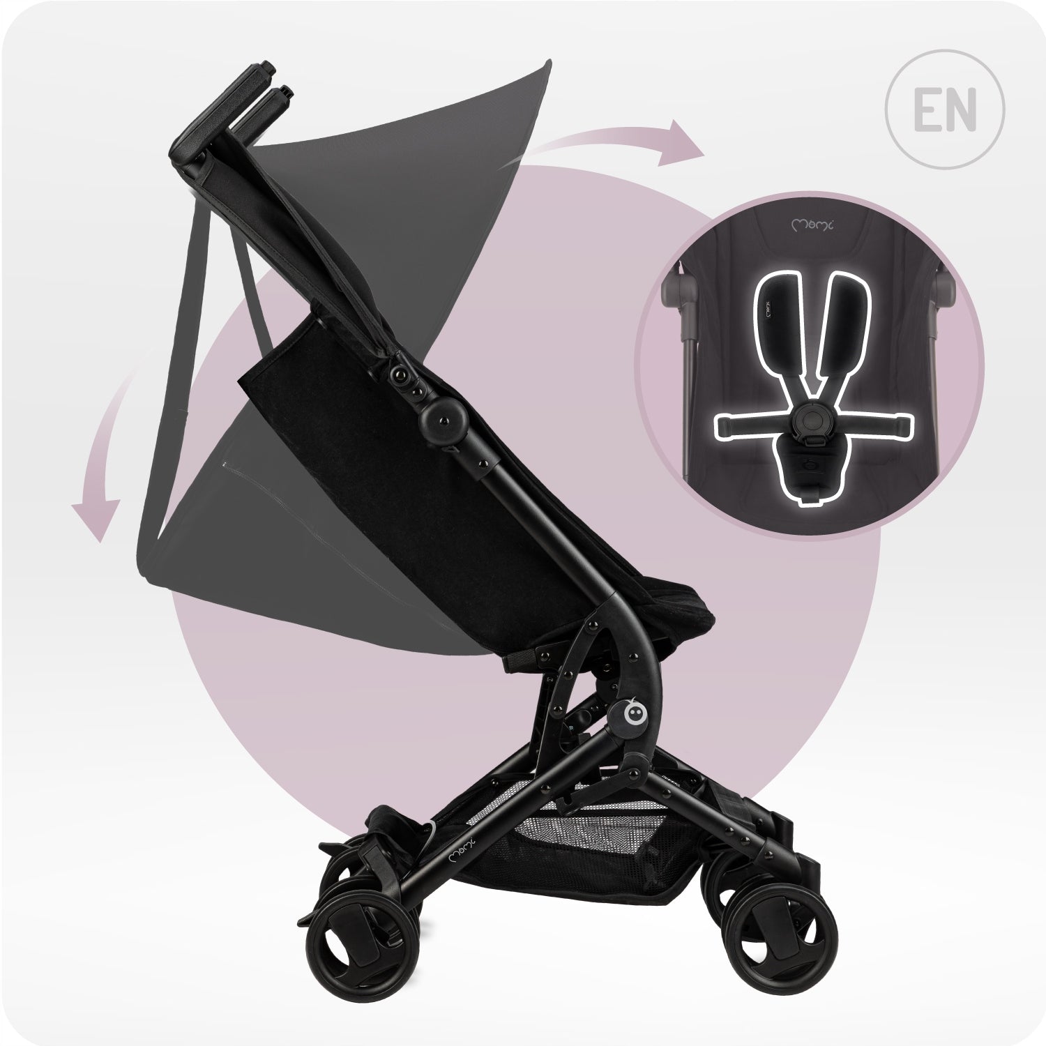 Stroller MoMi GRACE black - lightweight foldable compact backpack Brand MoMi