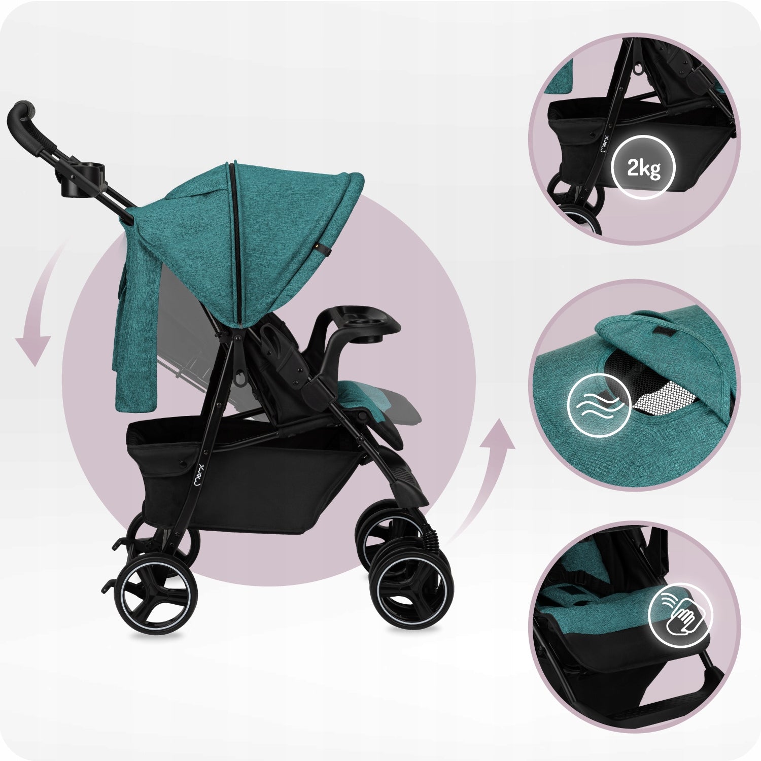 Stroller MoMi ISLA green - lightweight folding accessories sleeping bag Packaging status original
