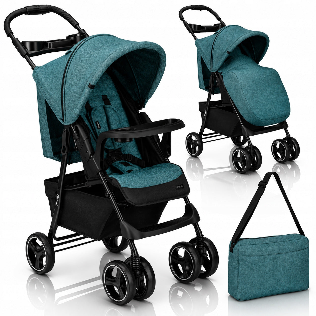 Stroller MoMi ISLA green - lightweight folding accessories sleeping bag