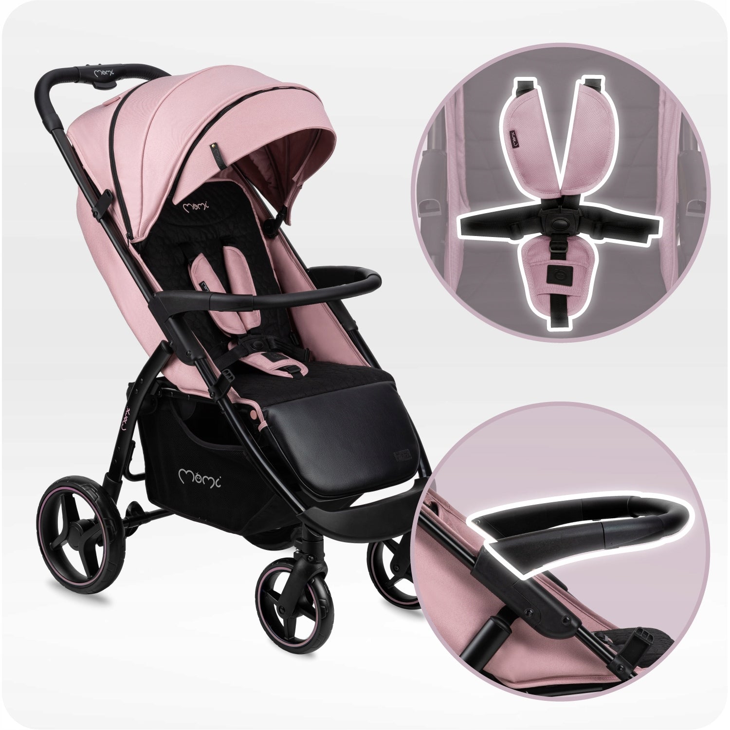 Stroller MoMi MIYA pink - foldable lightweight mosquito net film up to 22kg Brand MoMi