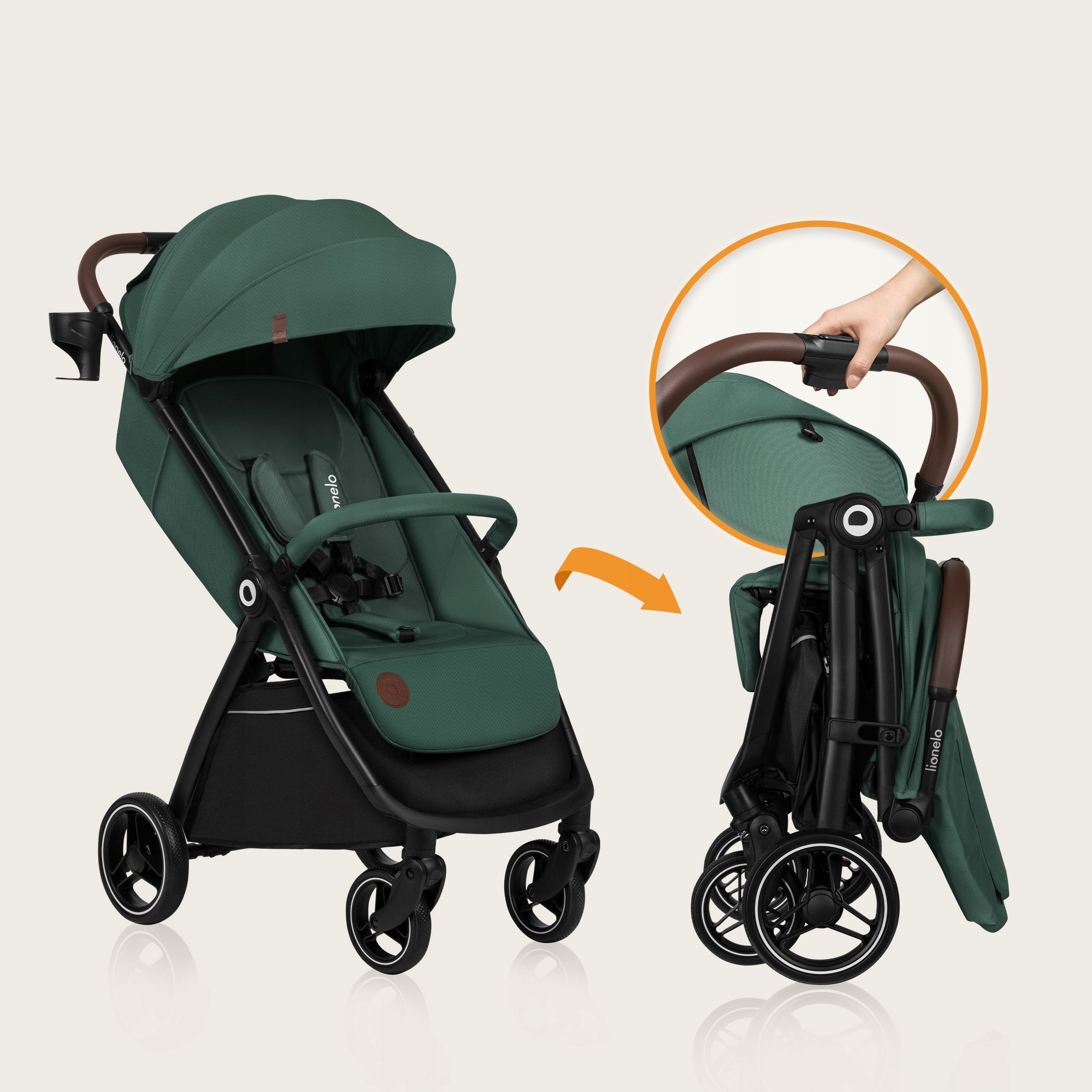Stroller Quick folding Maintenance-free wheels Reflectors Lionelo INGRID Manufacturer code wodoodporna duża budka XXL, regulacja oparcia