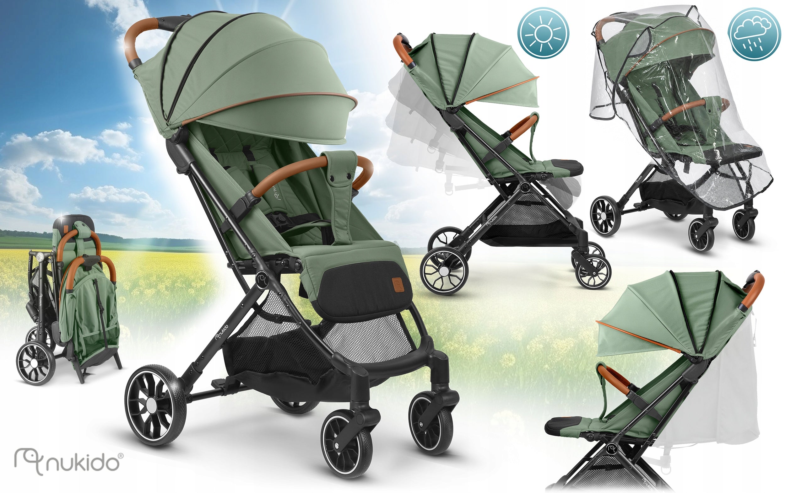 Stroller folding lightweight stroller large wheels Nukido Packaging status original