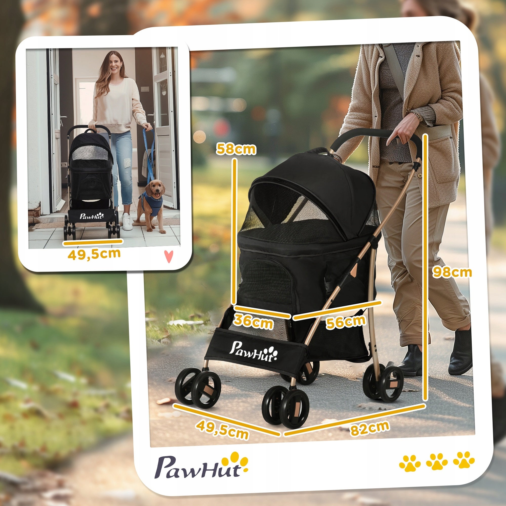 Stroller for Animal Cat Dog Transport with Basket Detachable Black Color black