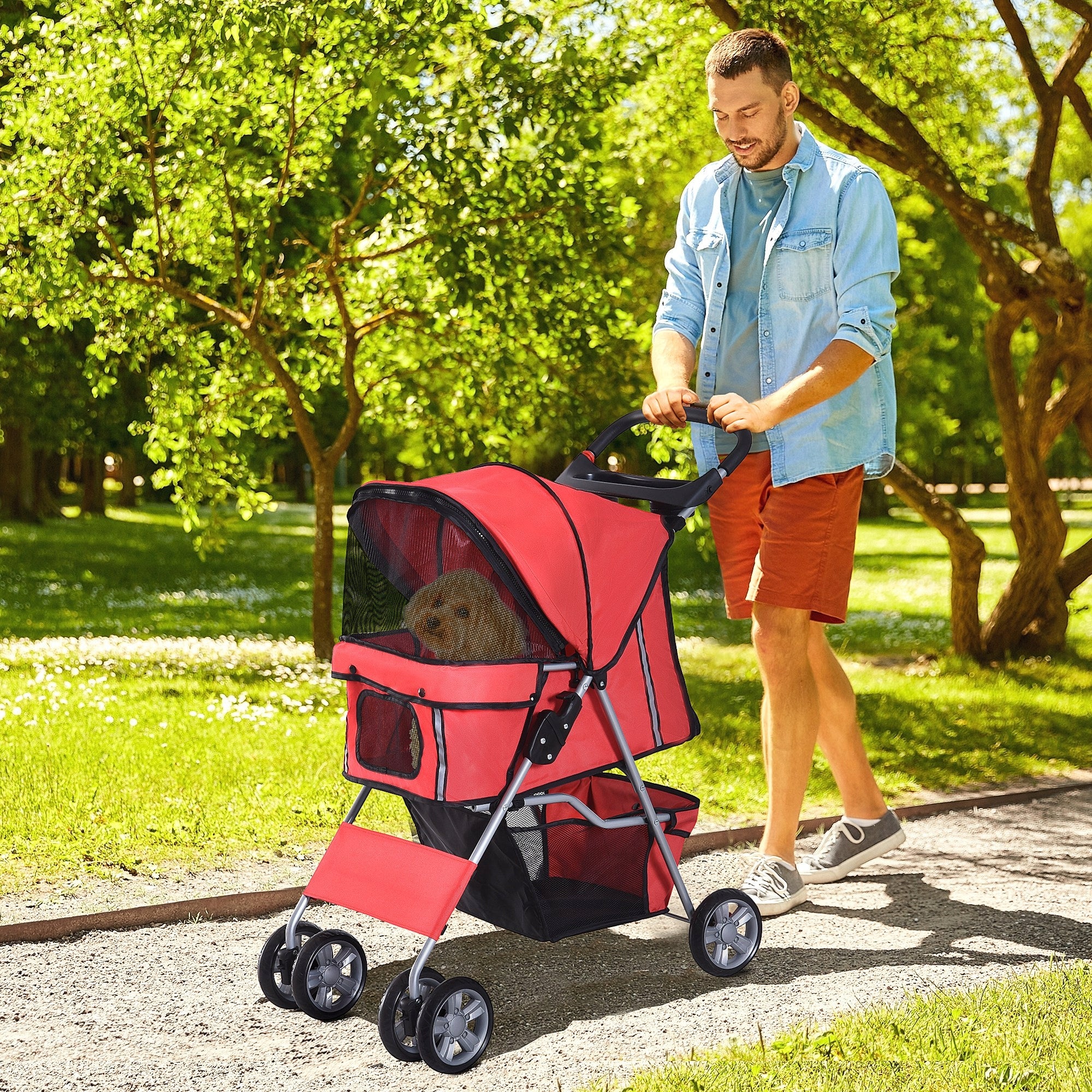 Stroller for dog PawHut 45 cm x 97 cm shades of red Product width 45 cm