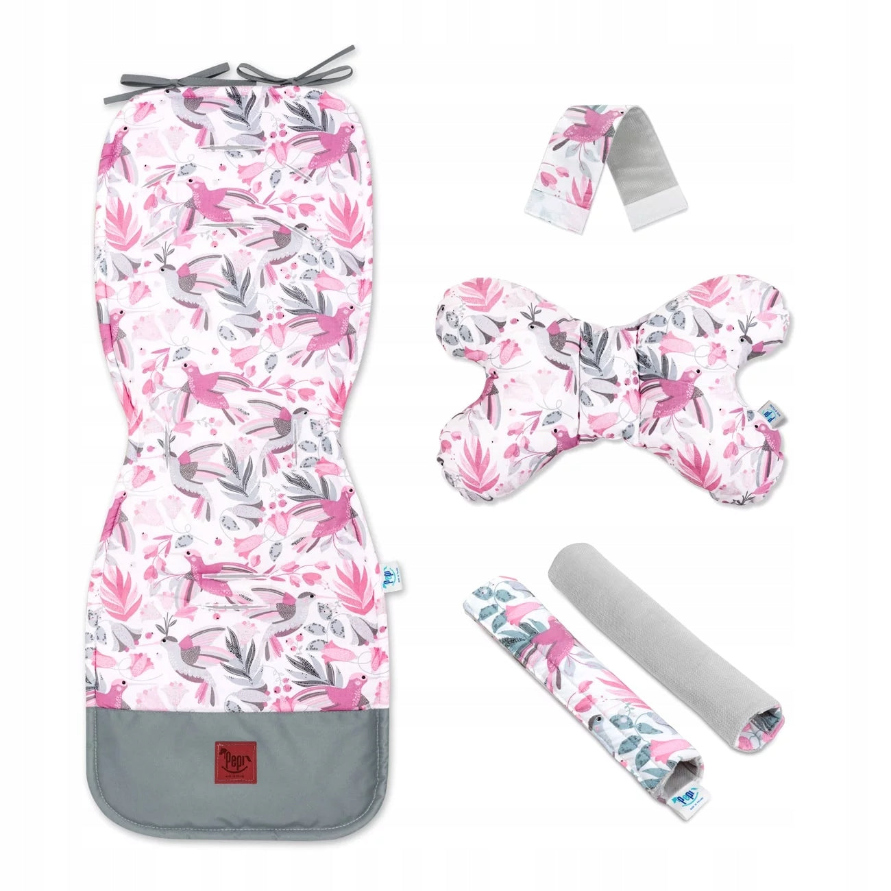 Stroller insert for girls set velvet pink hummingbirds
