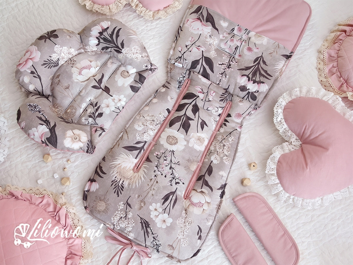 Stroller insert universal VELVET pillow flower + belt covers Packaging status original