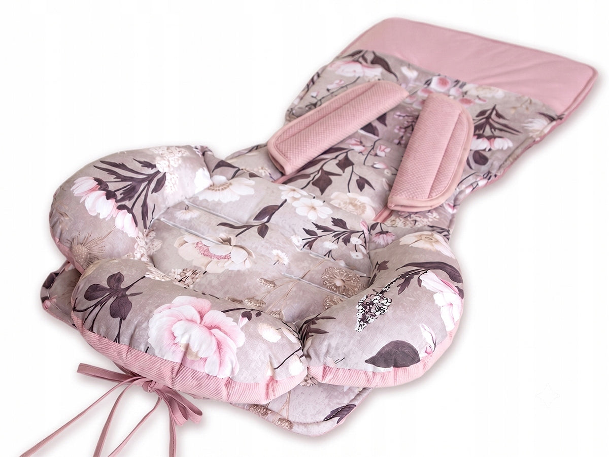 Stroller insert universal VELVET pillow flower + belt covers