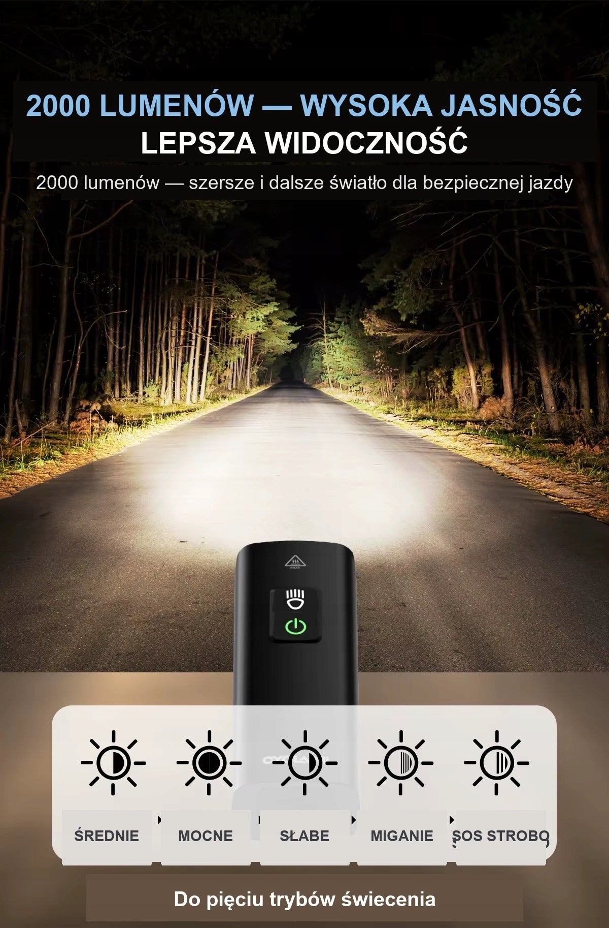 Strong Bike Light Front CYCLAMI 2000LM 4500mAh Light source LED