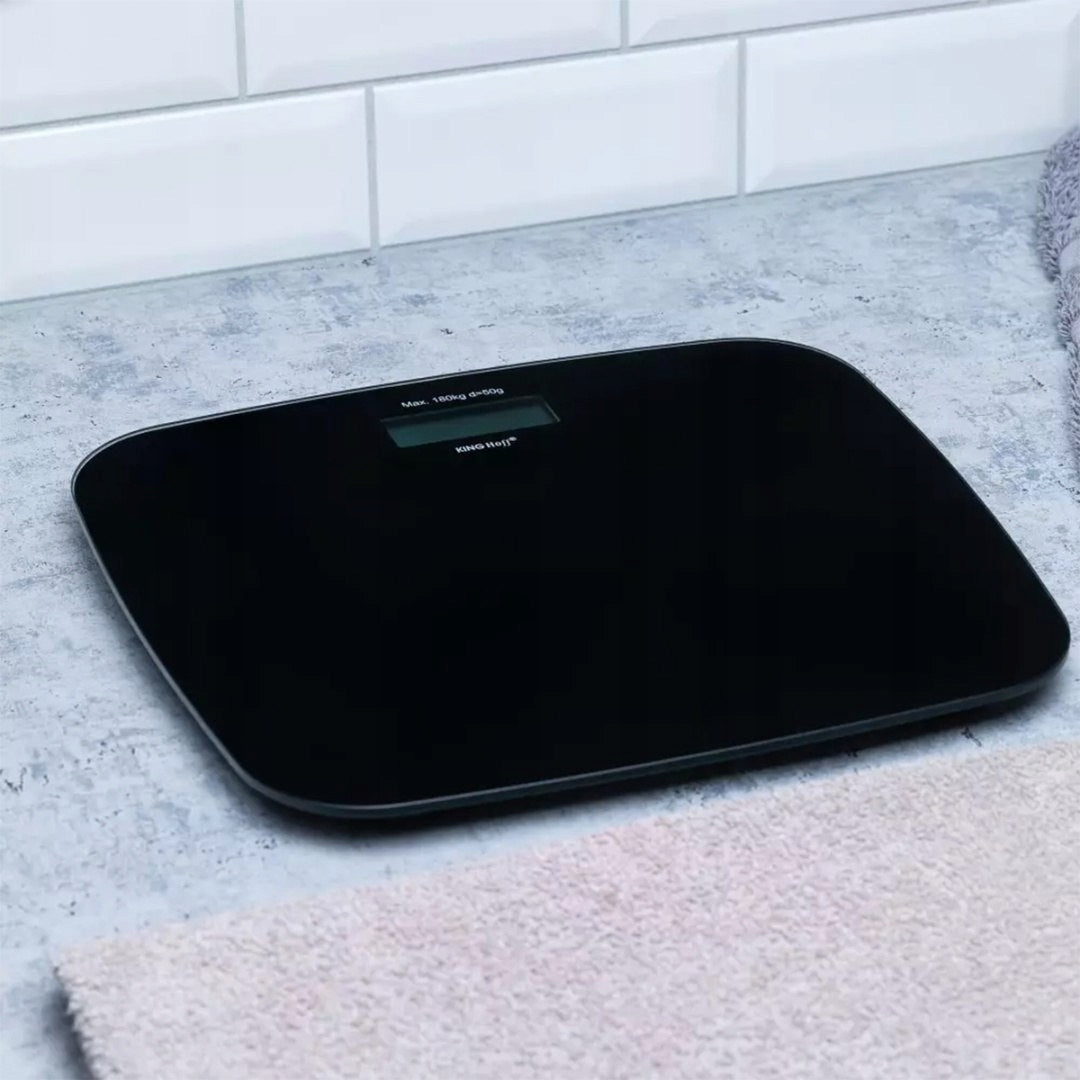 Strong ELECTRONIC GLASS BATHROOM SCALE 180KG Black Glass KH-1827 Brand Kinghoff