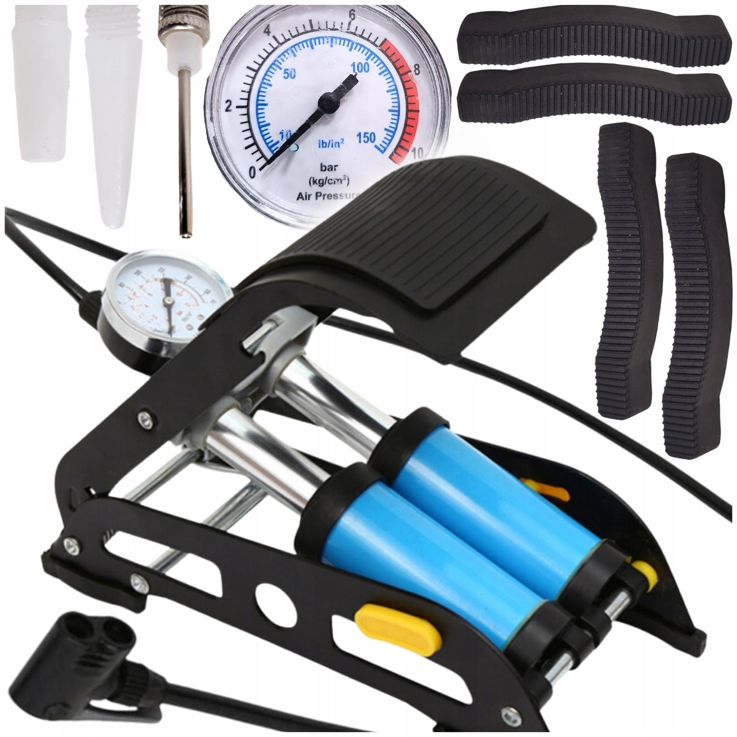 Strong foot pump with bicycle pressure gauge car bike mattress ball Manufacturer code Pompka nożna dwutłokowa