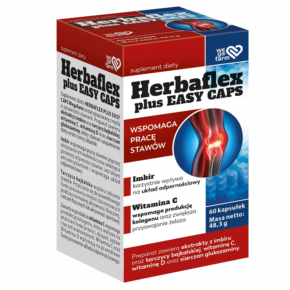 Strong joints and Bones, Herbaflex Plus Easy Caps 60 kaps. Wegafarm